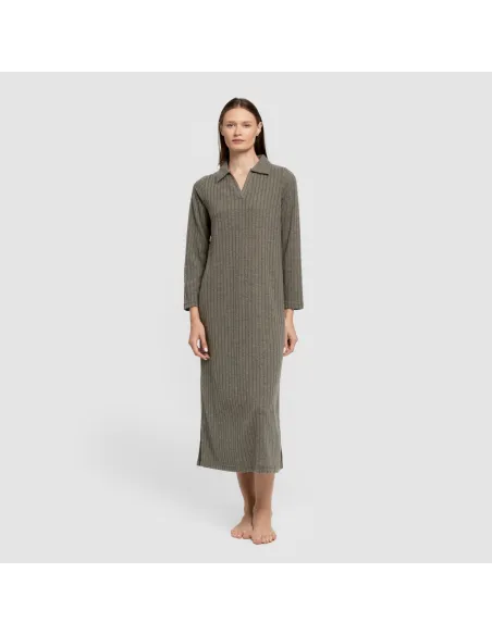 Vestido longo de manga longa com gola 4x2 canelado feminino vestidos-mulher