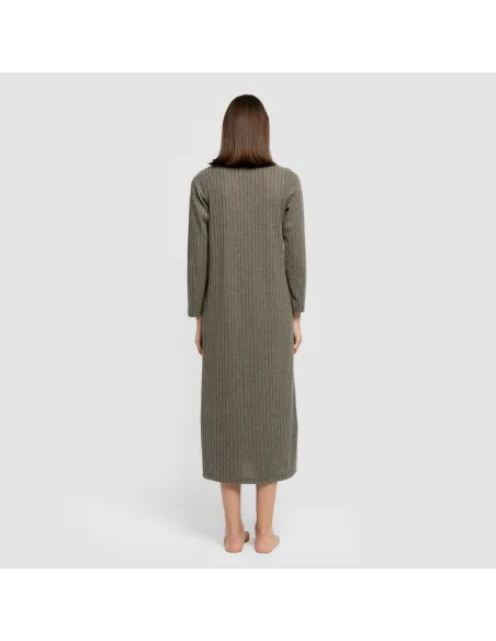 Vestido longo de manga longa com gola 4x2 canelado feminino vestidos-mulher