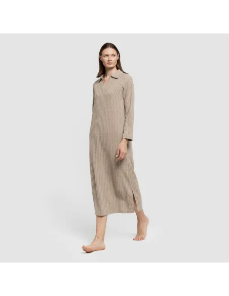 Vestido longo de manga longa com gola 4x2 canelado feminino vestidos-mulher