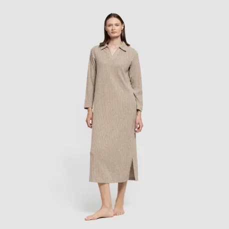 Vestido longo de manga longa com gola 4x2 canelado feminino vestidos-mulher