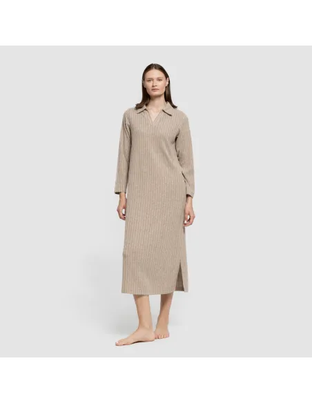 Vestido longo de manga longa com gola 4x2 canelado feminino vestidos-mulher