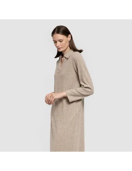 Vestido longo de manga longa com gola 4x2 canelado feminino vestidos-mulher