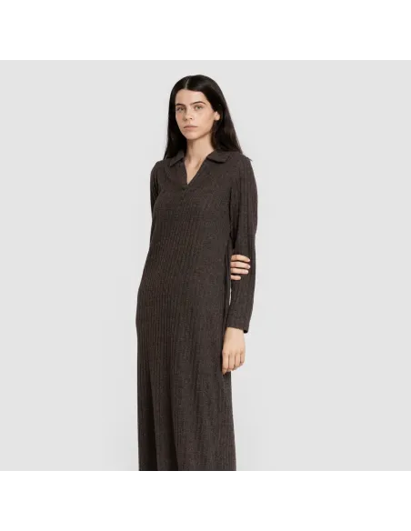 Vestido longo de manga longa com gola 4x2 canelado feminino vestidos-mulher