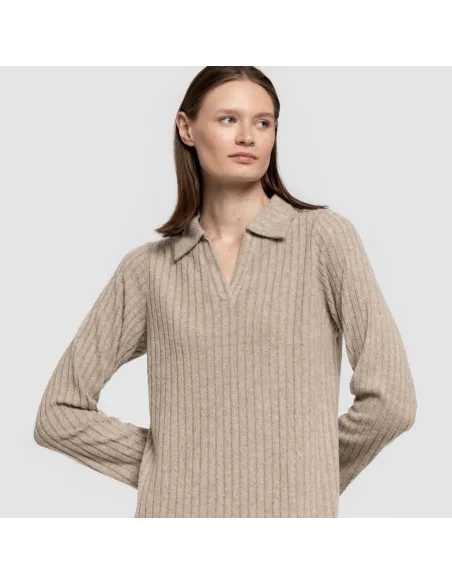 Vestido longo de manga longa com gola 4x2 canelado feminino vestidos-mulher