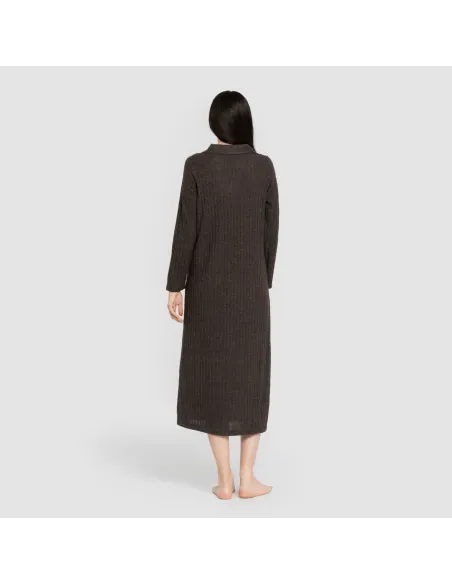 Vestido longo de manga longa com gola 4x2 canelado feminino vestidos-mulher
