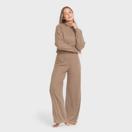 Calça longa ampla 4x2 canelada feminina pantalones-comodos-mujer