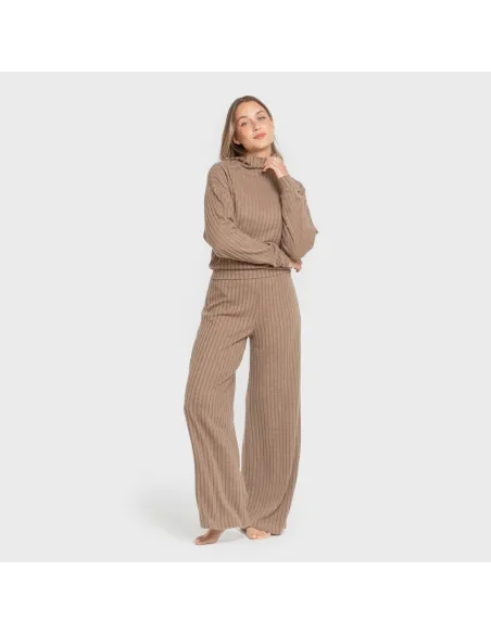 Calça longa ampla 4x2 canelada feminina pantalones-comodos-mujer