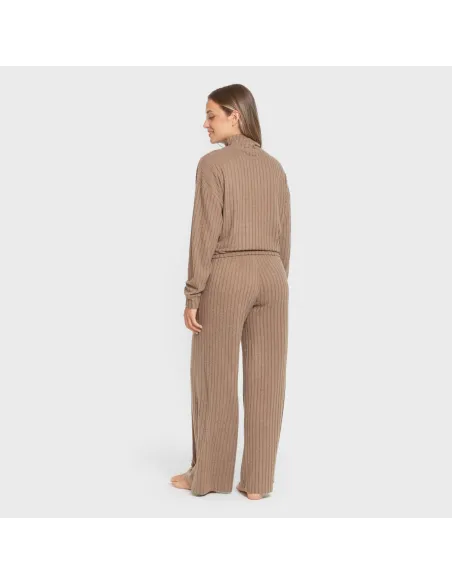 Calça longa ampla 4x2 canelada feminina pantalones-comodos-mujer