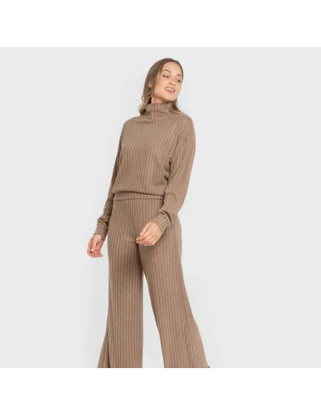 Calça longa ampla 4x2 canelada feminina pantalones-comodos-mujer