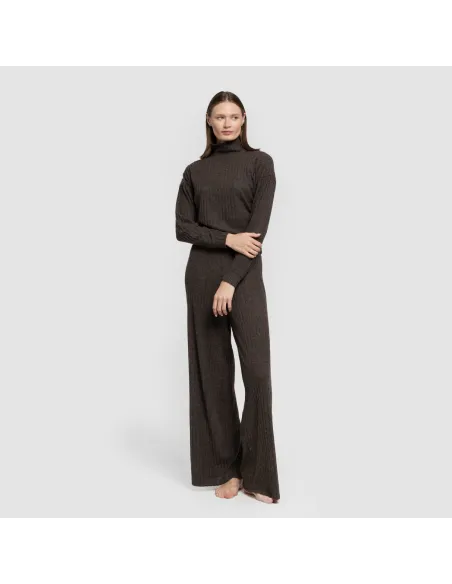 Calça longa ampla 4x2 canelada feminina pantalones-comodos-mujer