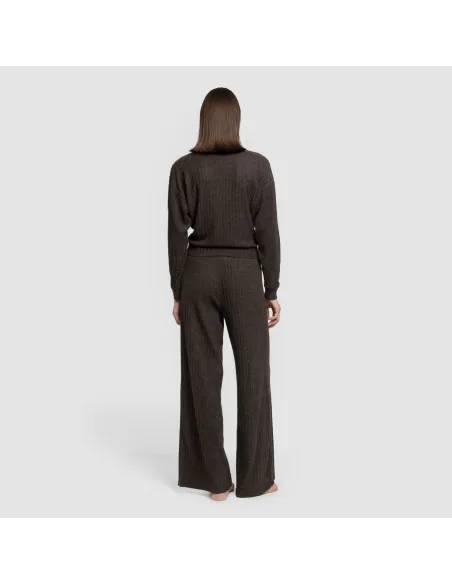 Calça longa ampla 4x2 canelada feminina pantalones-comodos-mujer