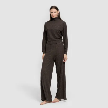 Calça longa ampla 4x2 canelada feminina pantalones-comodos-mujer