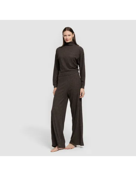 Calça longa ampla 4x2 canelada feminina pantalones-comodos-mujer