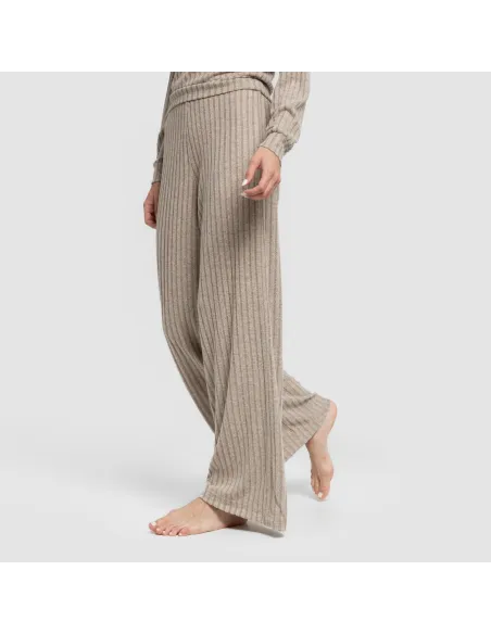 Calça longa ampla 4x2 canelada feminina pantalones-comodos-mujer