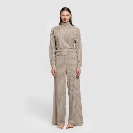 Calça longa ampla 4x2 canelada feminina pantalones-comodos-mujer