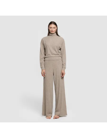 Calça longa ampla 4x2 canelada feminina pantalones-comodos-mujer