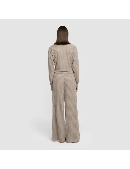 Calça longa ampla 4x2 canelada feminina pantalones-comodos-mujer
