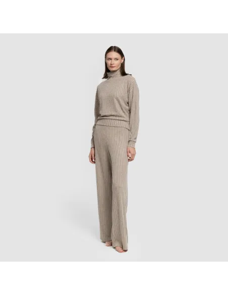 Calça longa ampla 4x2 canelada feminina pantalones-comodos-mujer