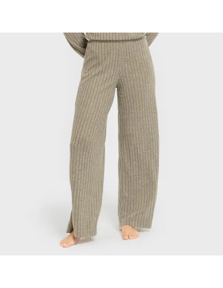 Calça longa ampla 4x2 canelada feminina pantalones-comodos-mujer
