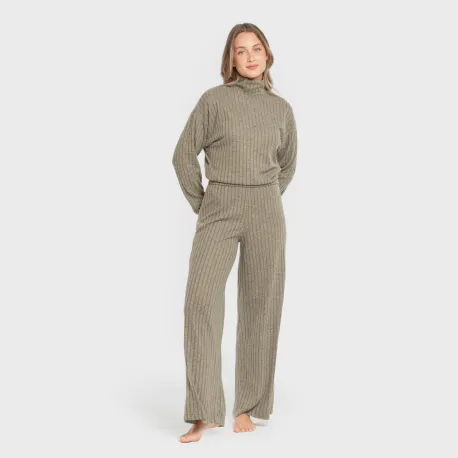 Calça longa ampla 4x2 canelada feminina pantalones-comodos-mujer