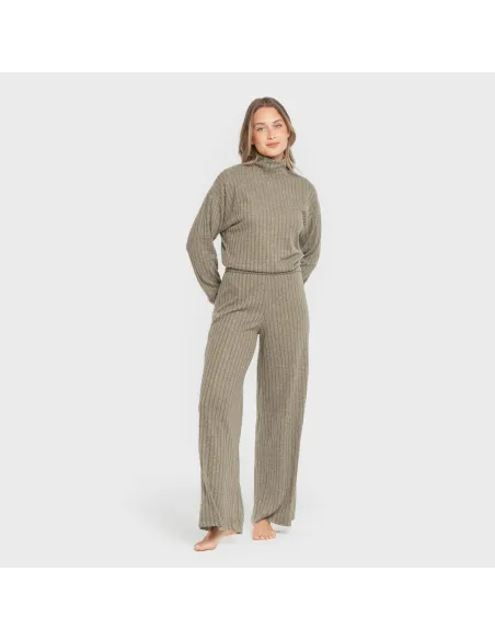 Calça longa ampla 4x2 canelada feminina pantalones-comodos-mujer