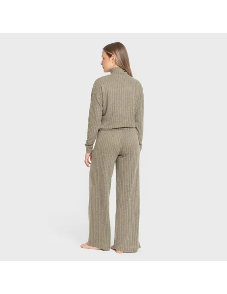 Calça longa ampla 4x2 canelada feminina pantalones-comodos-mujer