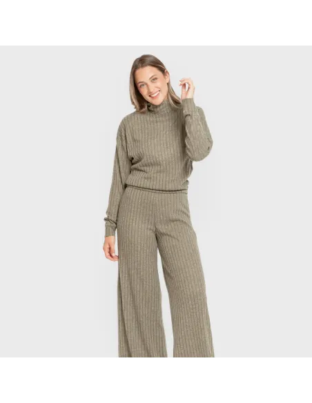 Calça longa ampla 4x2 canelada feminina pantalones-comodos-mujer