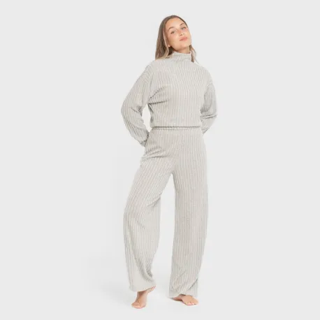 Calça longa ampla 4x2 canelada feminina pantalones-comodos-mujer