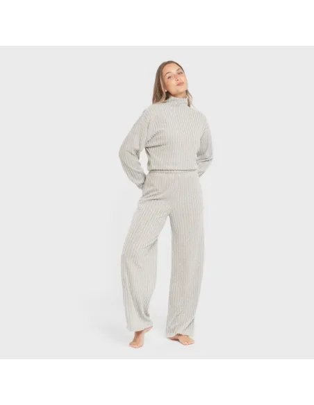 Calça longa ampla 4x2 canelada feminina pantalones-comodos-mujer