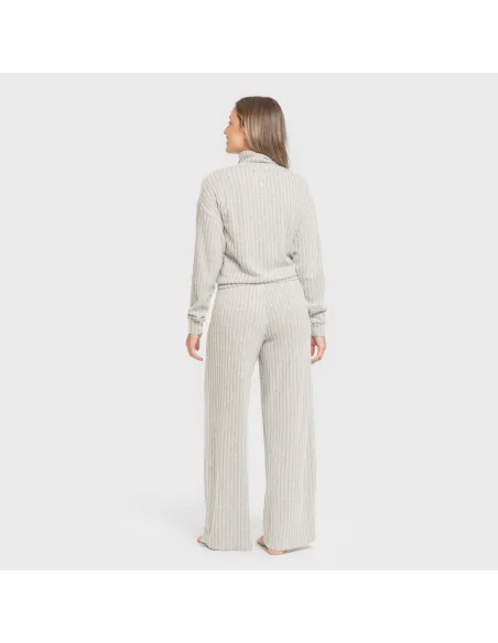 Calça longa ampla 4x2 canelada feminina pantalones-comodos-mujer