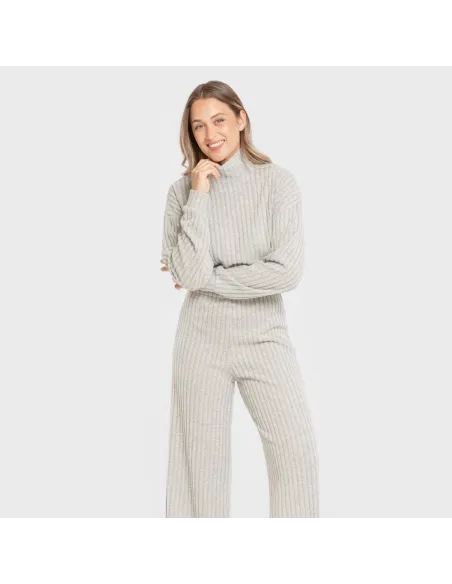 Calça longa ampla 4x2 canelada feminina pantalones-comodos-mujer