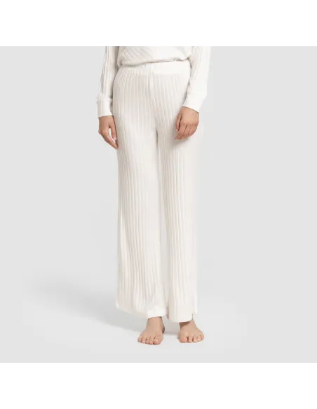 Calça longa de poliamida canelada feminina pantalones-comodos-mujer