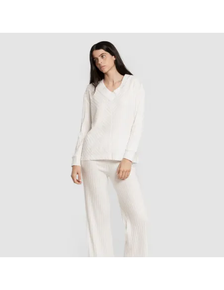 Calça longa de poliamida canelada feminina pantalones-comodos-mujer