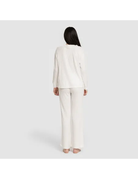 Calça longa de poliamida canelada feminina pantalones-comodos-mujer
