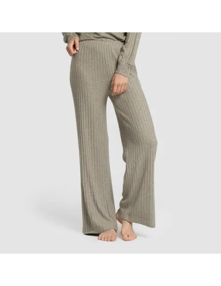Calça longa de poliamida canelada feminina pantalones-comodos-mujer