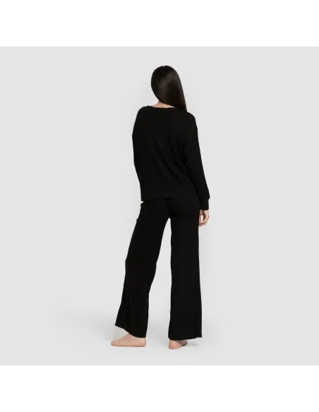 Calça longa de poliamida canelada feminina pantalones-comodos-mujer