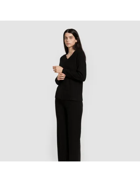 Calça longa de poliamida canelada feminina pantalones-comodos-mujer