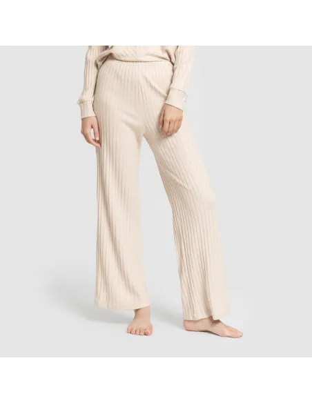 Calça longa de poliamida canelada feminina pantalones-comodos-mujer