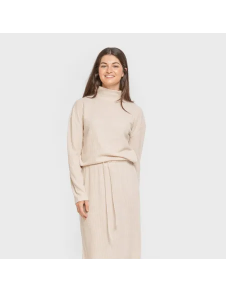 Jersey gola alta canelado feminino mulher
