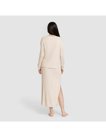 Saia midi canelada de poliamida feminina mulher