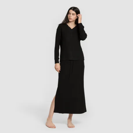 Saia midi canelada de poliamida feminina mulher