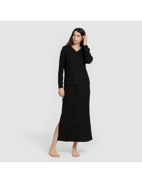 Saia midi canelada de poliamida feminina mulher