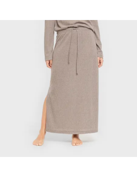 Saia midi canelada feminina roupa-para-estar-por-casa