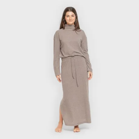 Saia midi canelada feminina roupa-para-estar-por-casa