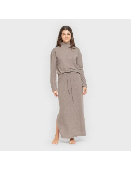 Saia midi canelada feminina roupa-para-estar-por-casa