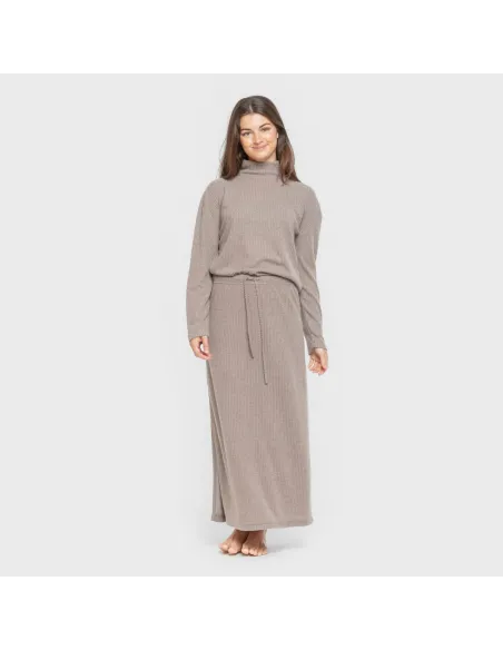 Saia midi canelada feminina roupa-para-estar-por-casa