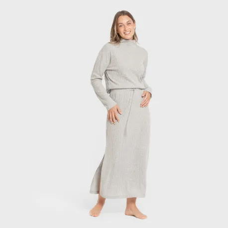 Saia midi canelada feminina roupa-para-estar-por-casa