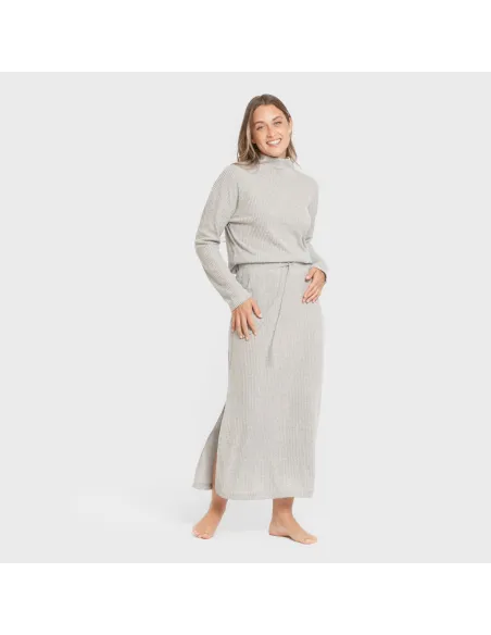 Saia midi canelada feminina roupa-para-estar-por-casa