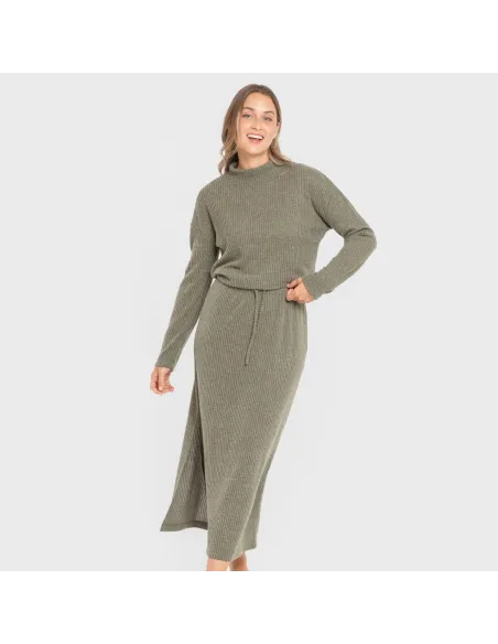 Saia midi canelada feminina roupa-para-estar-por-casa