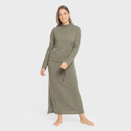 Saia midi canelada feminina roupa-para-estar-por-casa
